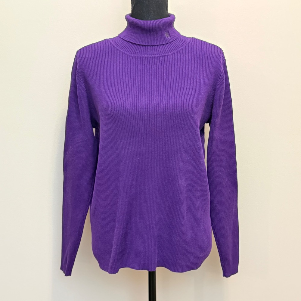 Lauren Ralph Lauren Purple Ribbed Cotton Turtleneck Sweater Womens 1X LRL Logo